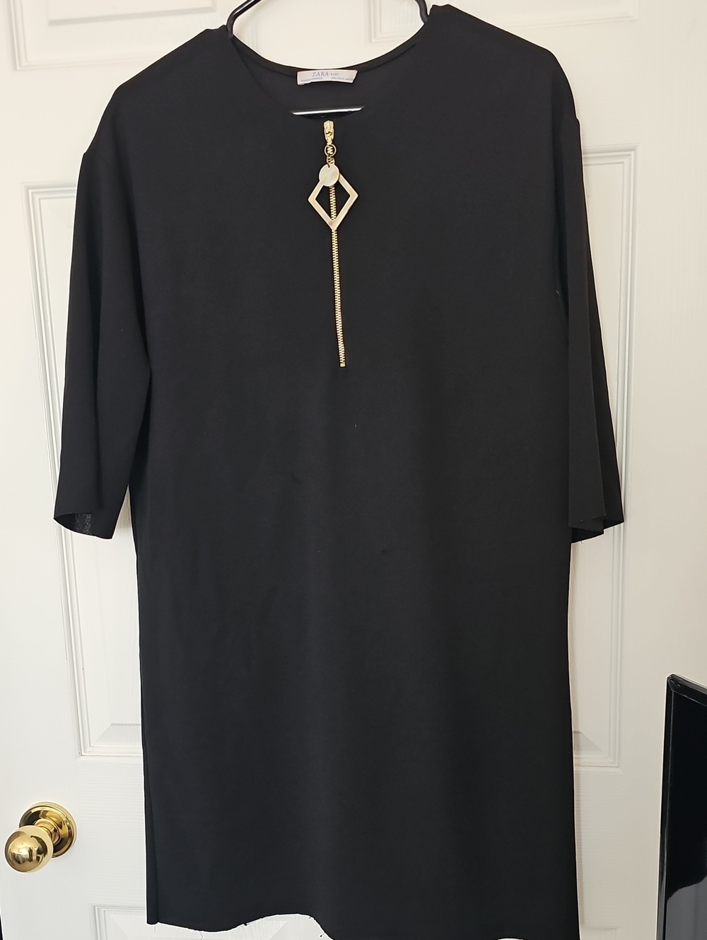 Zara Black Midi Dress with Gold Pendant Detail